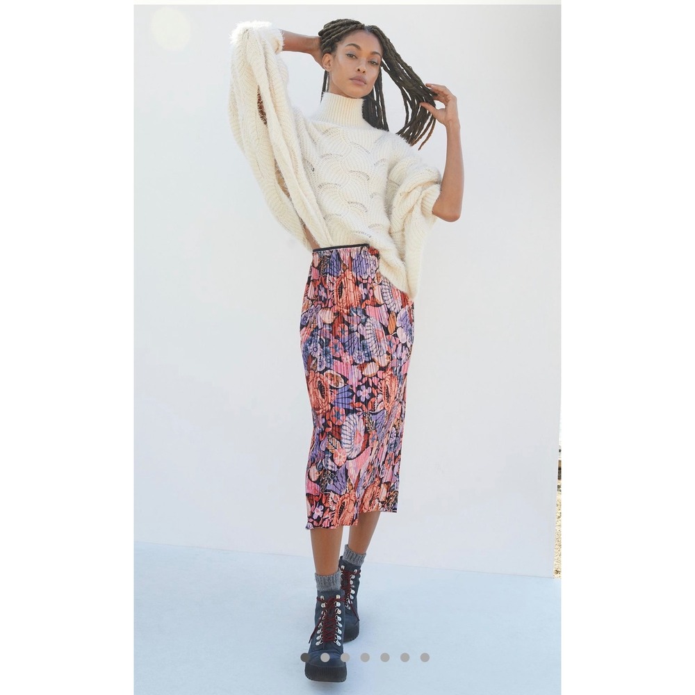Maeve‎ Anthropologie Velvet Pleated Midi Skirt Floral NWT Romantic Boho Feminine
